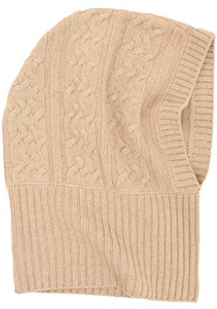 Prettystern 100% Kaschmir Sturmmütze Damen Kapuzen-Schal Loop Strick Mützen-Schal Cashmere Balaklava Schlauch-Schal Zopf Beige