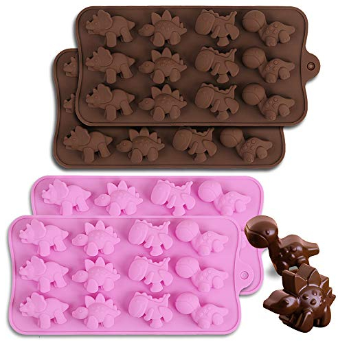 Cozihom Dinosaurier-Silikonformen zur Schokoladenherstellung, 12 Mulden, lebensmittelechtes Silikon für Schokolade, Süßigkeiten, Gelee, Hundeleckerli, 4 Stück
