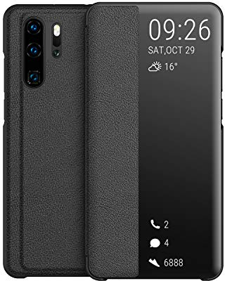 KANSI Cover compatibile con Huawei P30 Pro, Flip Pelle Smart View Custodia + Pellicola protettiva - Nero