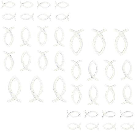 Oblique Unique® 38 Stück Fisch Glitzer Effekt - Farbe wählbar - zum Verzieren oder Aufkleben oder Einkleben von Karten - Kommunion Taufe Deko Tischdeko (Weiß)