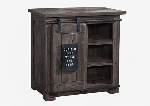 MASSIVMOEBEL24.DE | Railway kleine Kommode aus Massivholz #224 | aus Mangoholz - Grau lackiert | 70x45x70 cm | 5 Fächer - mit Schiebebtür | Sideboard Schrank