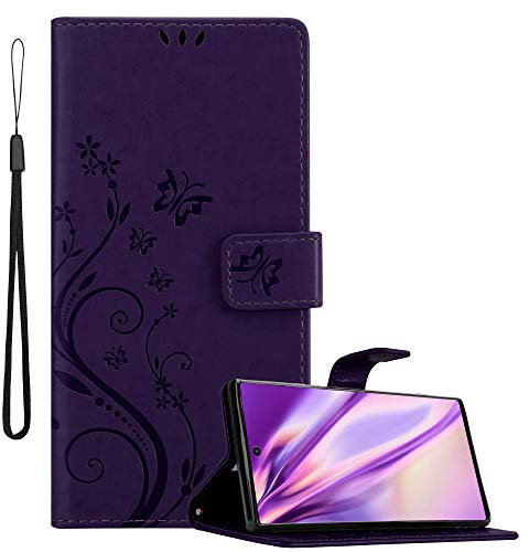 Cadorabo Hülle kompatibel mit Samsung Galaxy Note 10 Plus Blumen Design aus Kunst Leder Flip Klappbare Magnetische [Standfunktion] [Kartenfächern] Cover Hülle für Galaxy Note 10 Plus Tasche in Lila