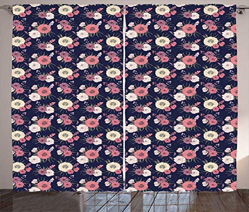 ABAKUHAUS Dahlie Rustikaler Gardine, Vintage-Blüten-Pfingstrose Mohn, Schlafzimmer Kräuselband Vorhang mit Schlaufen und Haken, 280 x 260 cm, Getrocknete Rose Pale Pink