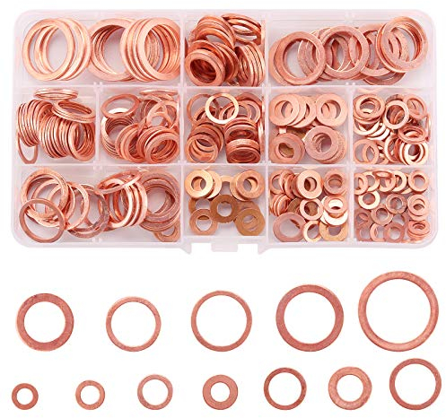 Rantecks 280 STÜCKE Flach Unterlegscheiben Kupferdichtringe Kupfer Flache Scheibe Dichtring Sortiment Kit Kupfer-M5 M6 M8 M10 M12 M14 M16 M20