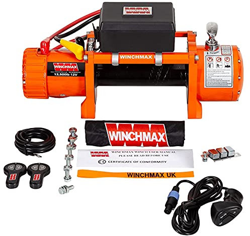 WINCHMAX 13,500lb (6,123kg) Original Orange 12v Electric Winch. Remotes. 'Bare Winch' No Rope, No Fairlead
