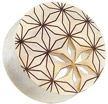 Taffstyle Ohr Plug Flesh Tunnel Piercing Ohrpiercing Organic Bio Holz Blume des Lebens Muster Cut Hellbraun Braun 10mm