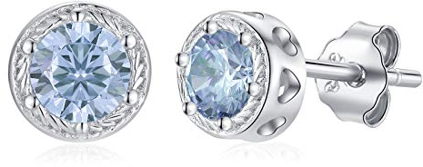 Qings Aquamarin Ohrringe Silber März Geburtsstein Ohrringe Kleine Runde Zirkonia Ohrstecker Edelstein für Damen Mädchen