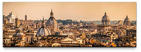 Eau Zone Leinwandbild auf Echtholzrahmen Skyline von Rom 150x50cm