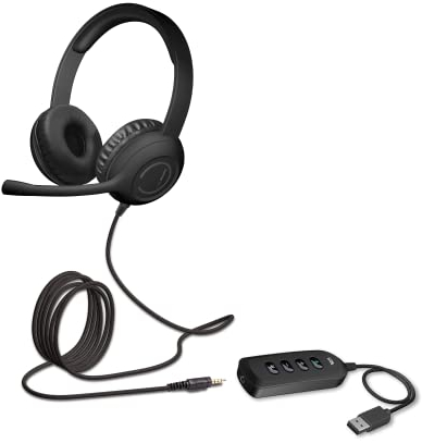 Cyber Acoustics Stereo-Headset mit USB- oder 3,5-mm-Anschluss (AC-5812), USB-Steuermodul, Verstellbarer Mikrofonarm für PC, Mac oder Chromebook