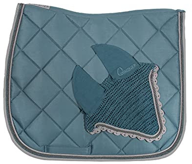 WAGNER Dressur Schabracke mit Fliegenhaube und Strass-Steinen Vintage BLAU-GRAU VIOLETT