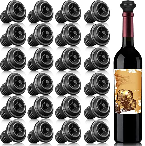 Honoson 24 Pieces Wine Stopper Resealable Pump Vacuum Silicone Saver Practical for Kitchen Supplies Bottle Tools (Black)