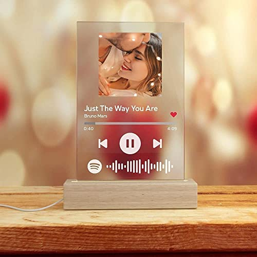 VEELU Spotify Glas Personalisiert Song Cover LED Nachtlicht mit Foto, Scannable Spotify Code Acrylic Platte für Raumdekoration, Mutterstag Geschenk für Familie Geburtstag