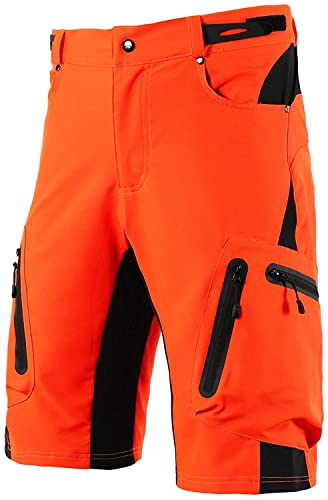 FASCINATDECO Herren MTB Hose mit 3D Sitzpolster Radhose Kurz Männer Fahrradhose, Schnelltrocknend Atmungsaktiv Herren Radlerhose Mountainbike Hose (Orange,XXL)