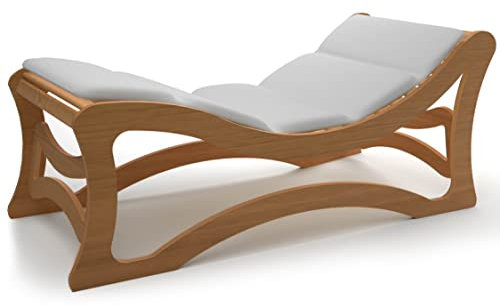 Pierucci Wellness Technology Chaise Longue Lettino Piscina Legno Relax Comfort giardino esterno interno (Betulla Marrone Scuro, Con Materassino)