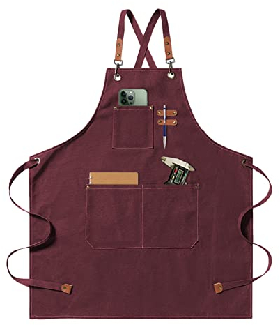 jiuzcare Delantal de Barbacoa 68x76cm con Correa Cruzada Ajustable Delantales de Cocina con 3 Bolsillos Delantale para Mujeres Hombres Masterchef para Jardinería Restaurante Barbacoa Hornear, Rojo