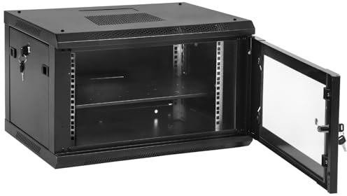 Pre-Assembled Network Cabinet 6U Wall Mount with Shelf, 19 Inch 6U Server Cabinet with Locking Door and Side Panels, 23.6 W x 17.7 D x 14.5 H