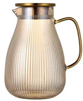 Nff Brocca in Vetro, Caraffa in Vetro da 2 Litri con Coperchio, Caraffa in Vetro Resistente al Calore Adatta for Succhi, tè, caffè, Latte (Color : Amber, Size : 2L)