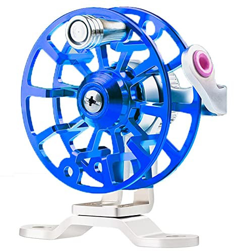 soonbuy Fliegenrolle, 53 mm/50 g Ganzmetall-Angelrolle mit Upgrade-Basis, leichtes Mini-Fliegenrad-Angelzubehör für Forellen, Hecht, Blau