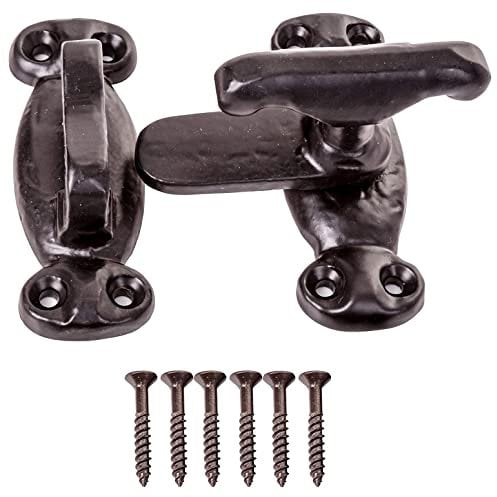 Black Latch Fastener Thumb Turn Catch Latch Cabinet Catch Showcase Fastener Hinge Door Accessories Antique Finish with Matching Screws Pack of 1.