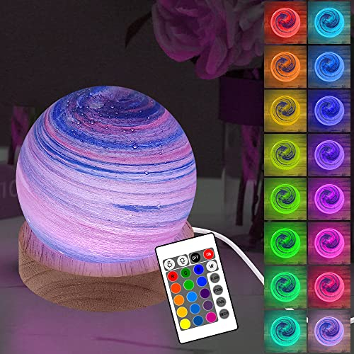 YATOSEEN 3D Planet Nachtlicht, 16 Farben LED Sunset Glow Stimmungslicht Tischlampe Astronomie Ornament mit Fernbedienung und Holzsockel, und Coole Geschenke für Erwachsene und Kinder