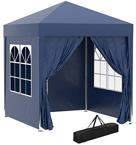 Outsunny Gazebo 2x2 m Pop-up Impermeabile con 4 Pareti Rimovibili, Gazebo Pieghevole in Metallo e Poliestere con Borsa da Trasporto, Blu