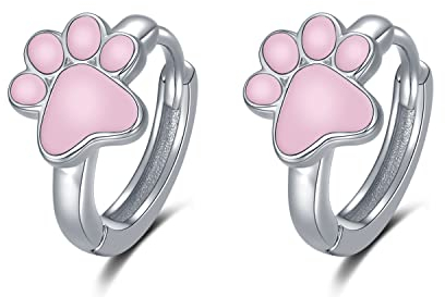 Hundepfoten Rose Ohrringe Silber 925 Hund Creolen Kinder Katzen Pfoten Ohrstecker Mädchen Hund Schmuck Geschenke für Damen