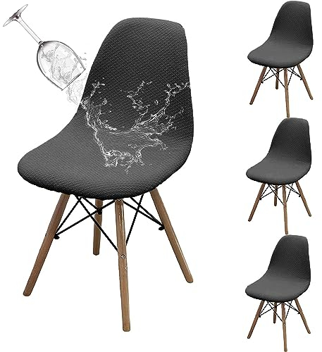 Dioxide Stuhlhussen 4er Set Wasserdicht Jacquard Strech Esszimmerstühle Bezug Abnehmbare Antirutsch Stuhlbezug Universal Küchenstühle Stuhlabdeckung Husse, Dunkelgrau