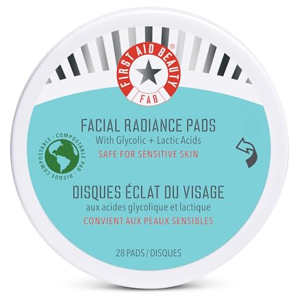 First Aid Beauty Gesichtsradiance Pads - Tägliches Peeling Pads mit AHA (Glykolsäure + Milchsäure), die helfen, die Haut zu straffen und aufzuhellen - kompostierbar für den täglichen Gebrauch - 28