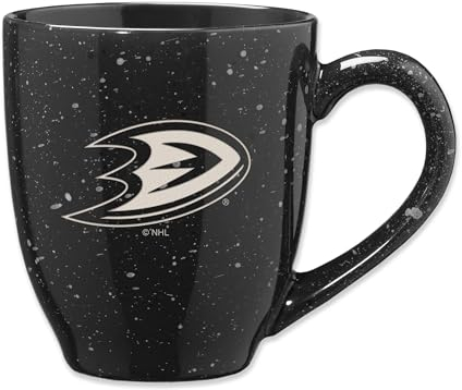 Rico Industries NHL Hockey Anaheim Ducks Black 473 ml Team Color Lasergravur gesprenkelt Keramik Kaffeetasse