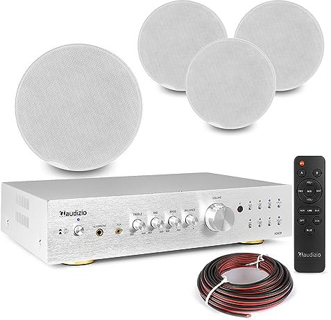 Power Dynamics 2-Zone Multi Room Ceiling Speaker System with Bluetooth House Audio, AD420A Amplifier & 4x FCS6 Ceiling Speaker Kit Home Installation