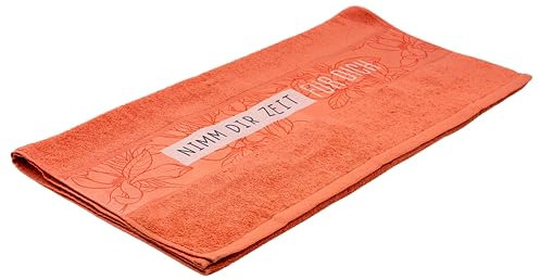 Dekohelden24 ***Badetuch/Handtuch/Duschtuch, Apricot mit Aufschrift - Nimm Dir Zeit für Dich -, 100% Baumwolle, Größe L/B: ca. 70 x 140 cm