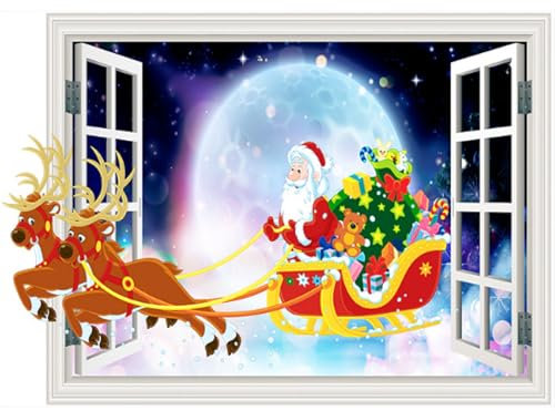 2-teilige 3d Zerbrochene Wand Elch Weihnachtsmann Wandaufkleber, Wohnzimmer, Kinderzimmer, Weihnachtsdekoration, Selbstklebende Papiertapete, 50 Bis 70cm
