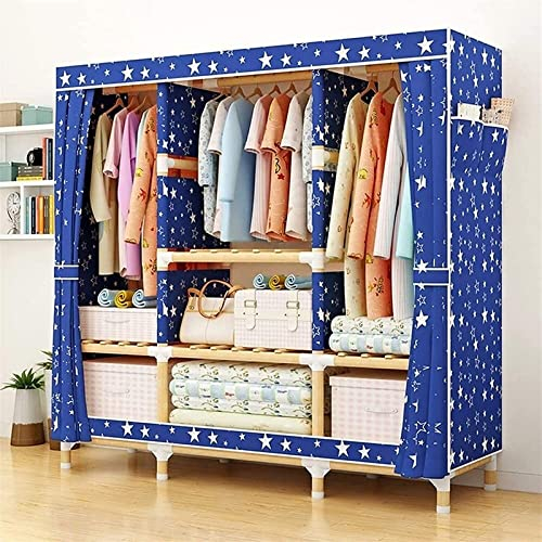 EsEntL Tragbarer Kleiderschrank, Stoff-Kleiderschrank, Kleiderschrank, Schlafzimmer, einfacher Stoff, einfache Montage, Massivholz-Stoff, einfacher Schlafsaal, Aufbewahrungsschrank für Erwachsene,