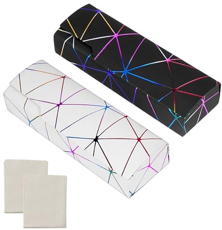 PEAKTOP 2Pcs Hard Shell Glasses Case, Spectacle Cases with Cleaning Cloth, Portable Womens Glasses Cases, Pu Leather Eyeglass Cases Fits Sunglasses and Most Glasses for Women Men