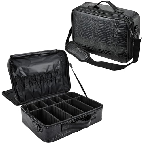 Kosmetiktasche Make up Tasche Groß Make up Koffer Kosmetikkoffer Schminktasche Schminkkoffer Make up Organizer Tasche,Dunkelschwarz