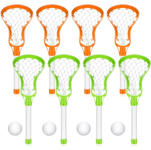 Arrowbash 4 Sets Lacrosse Stick and Ball, Includes 8 Water Lacrosse Sticks for Pool and 4 Balls Plastic Game Set for Kids Teens Adults Youth Outdoor Beach Sports Summer(Green, Orange)