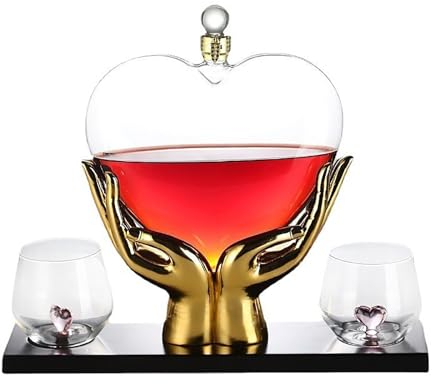 Carafes à décanter pour vin Shaker à whisky en verre en forme de cœur, barboteur en forme de cœur, bouteille de vin vide, ensemble de bouteilles de vin vides créatives