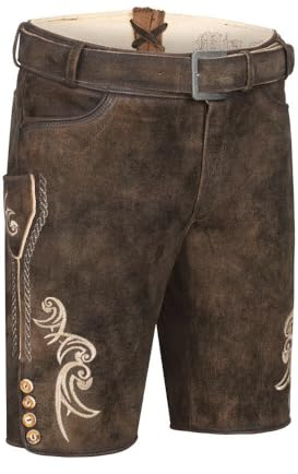 Nübler Lederhose Herren - Kurze Lederhose, Landhaustil - moderen bayrische Tracht, Lederhose Hudson Dunkelbraun