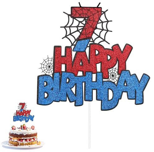 Spider Birthday Cake Topper, Double-Sided Spider Cake Topper Decorations Birthday Cakes Decorations for Boys Girls(Number 7)