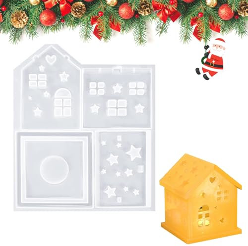 Zueyen Lot de 4 moules en silicone 3D pour maison, moules en silicone de Noël, moules en silicone pour bougies en cire de soja, savon, plâtre, artisanat (étoile)