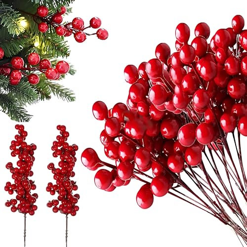 Plschckes Künstliche Rote Beeren 10 Stück Weihnachten Hagebutten Deko Zweige Herbstdeko Holly Berry Rot Beerenstiele Weihnachtsdeko für Weihnachten Kunst Basteln und Weihnachtsbaum