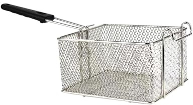 perfk Frittierkorb-Sieb aus Metallgeflecht, 25 x 19 x 14 cm, Abnehmbarer Griff für elektrische Fritteuse, Stabiler Griff gegen Verbrühungen, Netz-Skimmer