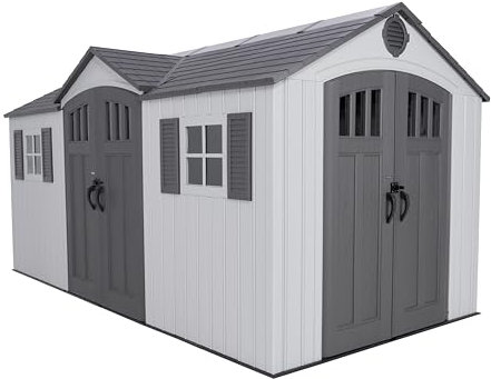Lifetime 60410 15 Ft. x 8 Ft. Dual Entry Outdoor Storage Shed with Steel-Reinforced Walls, Light Gray
