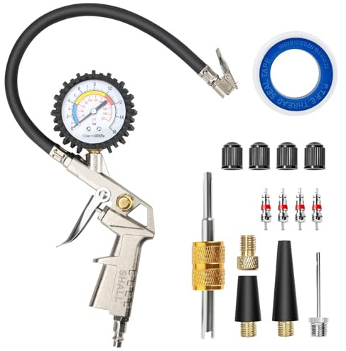 SHALL Reifendruckfüller mit Manometer Druckluft (0-220 PSI & 0-16 Bar)-Profi Reifenfüller für Auto & Motorrad Kompressor Zubehör