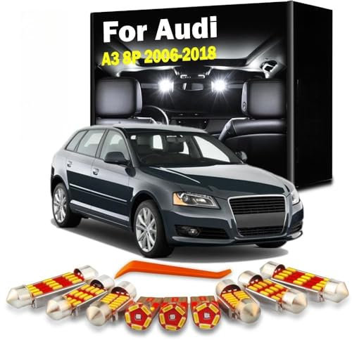 BRDCVGQP Car Indoor Bulbs LED Interior Light Kit, For 2006 2007-2018 Audi A3 8P Map Dome Trunk Glove Box Number Plate Lamp