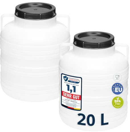 Garronda Set 2X 20 Liter Weithalsfass BPA-frei Futtertonne Fass Universalfass Lebensmittel Fass Regenfass für Garten Regentonne mit Deckel Regenwassertonne Wassertonne GD-0126 Weiß