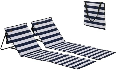 Outsunny Set 2 Lettini Sdraio Pieghevoli ad Angolazione Regolabile con Tasca a Zip, Lettini Prendisole in Acciaio e Tessuto Oxford, 142x51x40 cm, Bianco Nero e Blu