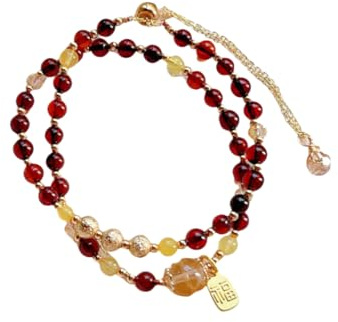 NAFEIMILUN Strangarmband Damen Armband Mit Doppelkreis Natürlicher Roter Bernstein Bienenwachs Kristall Schmuck 4 5mm