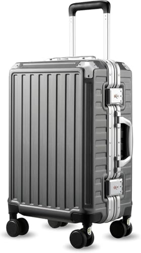 Luggex Zipperless Suitcase with Aluminum Frame, Polycarbonate Hard Shell Carry On Suitcase with Spinner Wheels, TSA Lock (Charcoal Metallic, 55,8x37x24 cm)