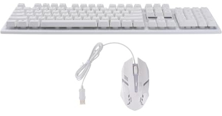 TOGEVAL Luminous Mechanical Keyboard Mouse Set Wired USB Gaming Kit Ergonomic Non-conflict Keys for Home Office Cafe White Backlit Design for Gamers